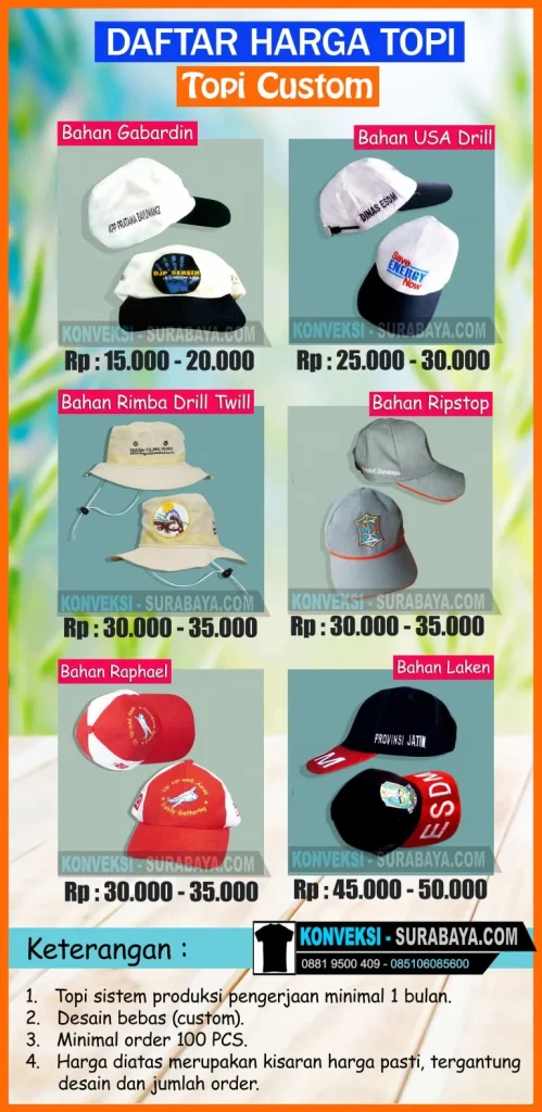 Daftar Harga Topi Bordir