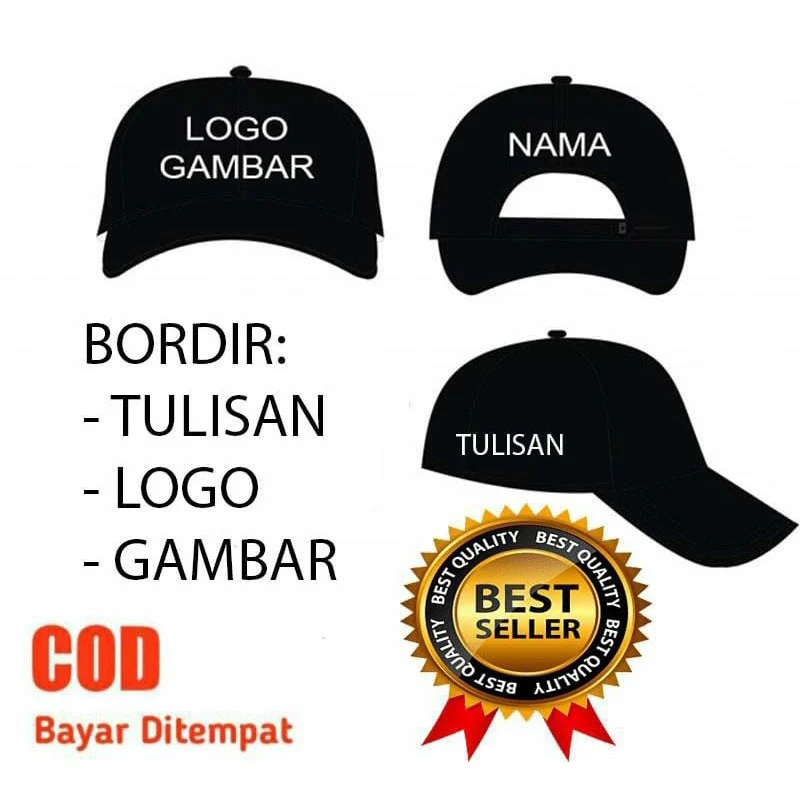 Jual TOPI CUSTOM BORDIR LOGO TULISAN TOPI BISBOL TEKUK DEWASA REQUEST